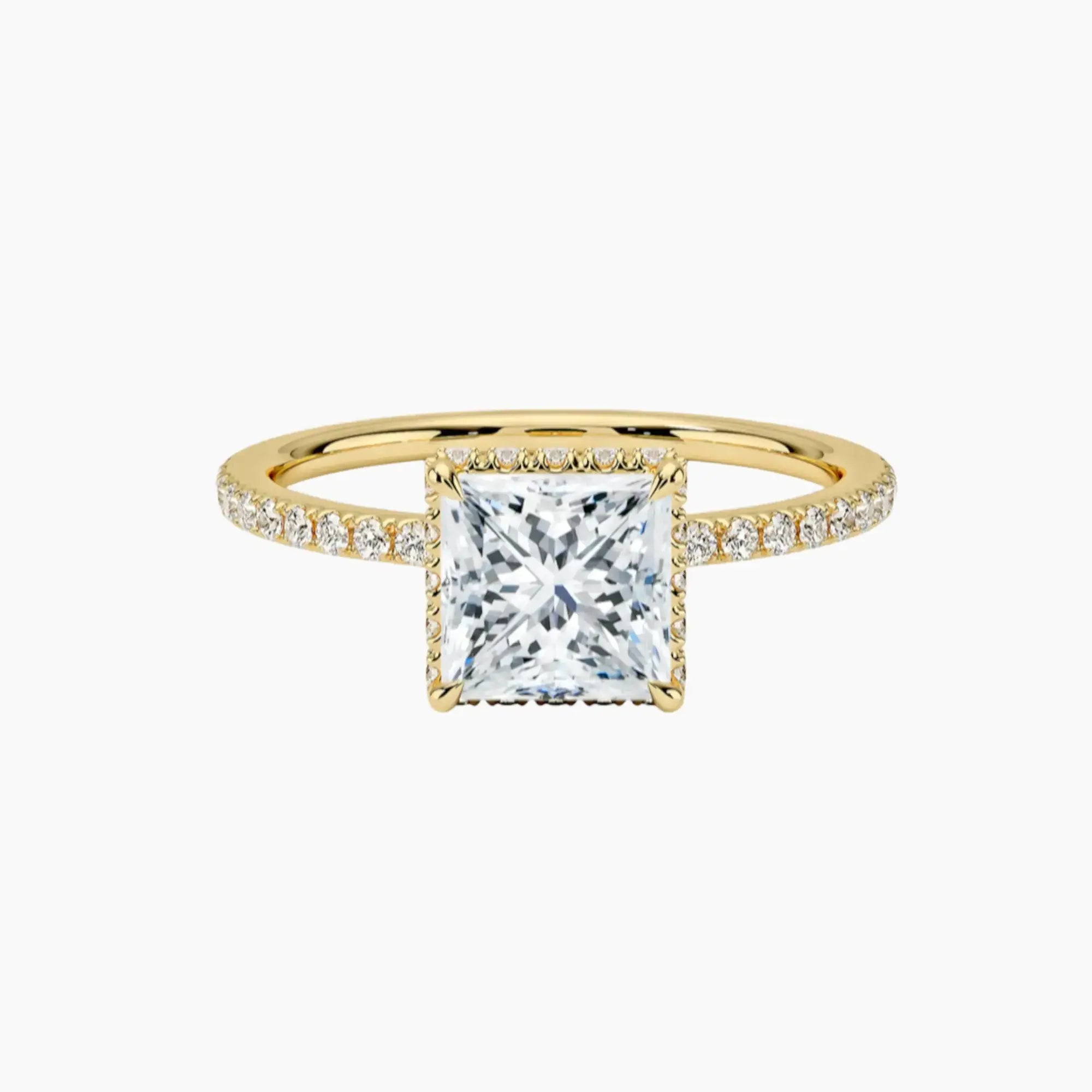 Mirabel Pave Princess Hidden Halo 1 Carat Lab Grown Diamond Engagement Ring in 14K Yellow Gold