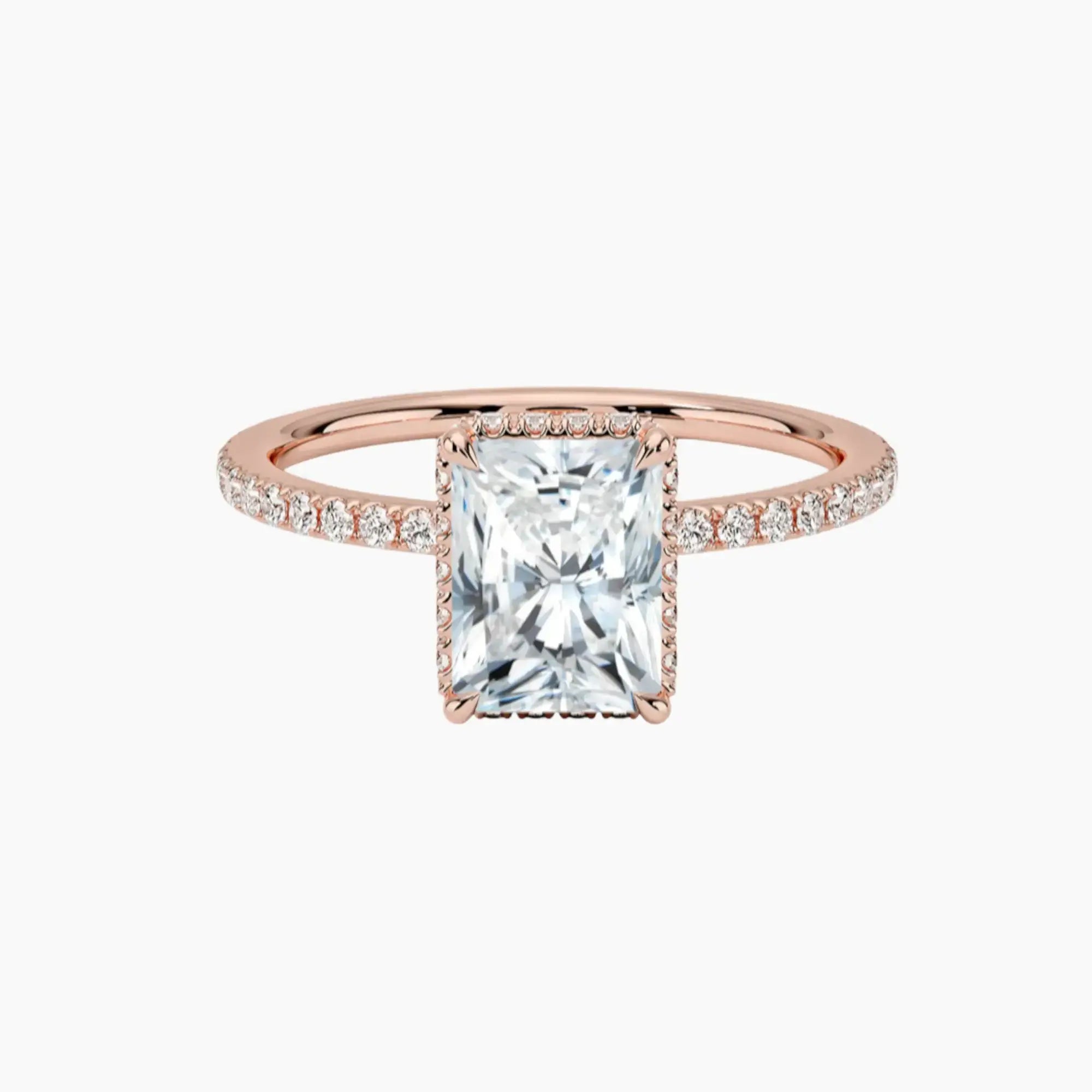 Mirabel Pave Radiant Hidden Halo 2 Carat Lab Grown Diamond Engagement Ring in 14K Rose Gold