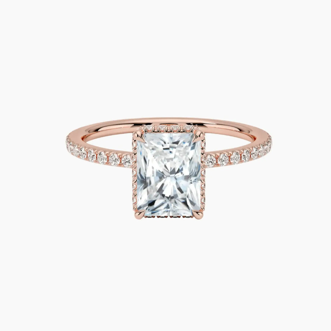 Mirabel Pave Radiant Hidden Halo 1 Carat Lab Grown Diamond Engagement Ring in 18K Rose Gold