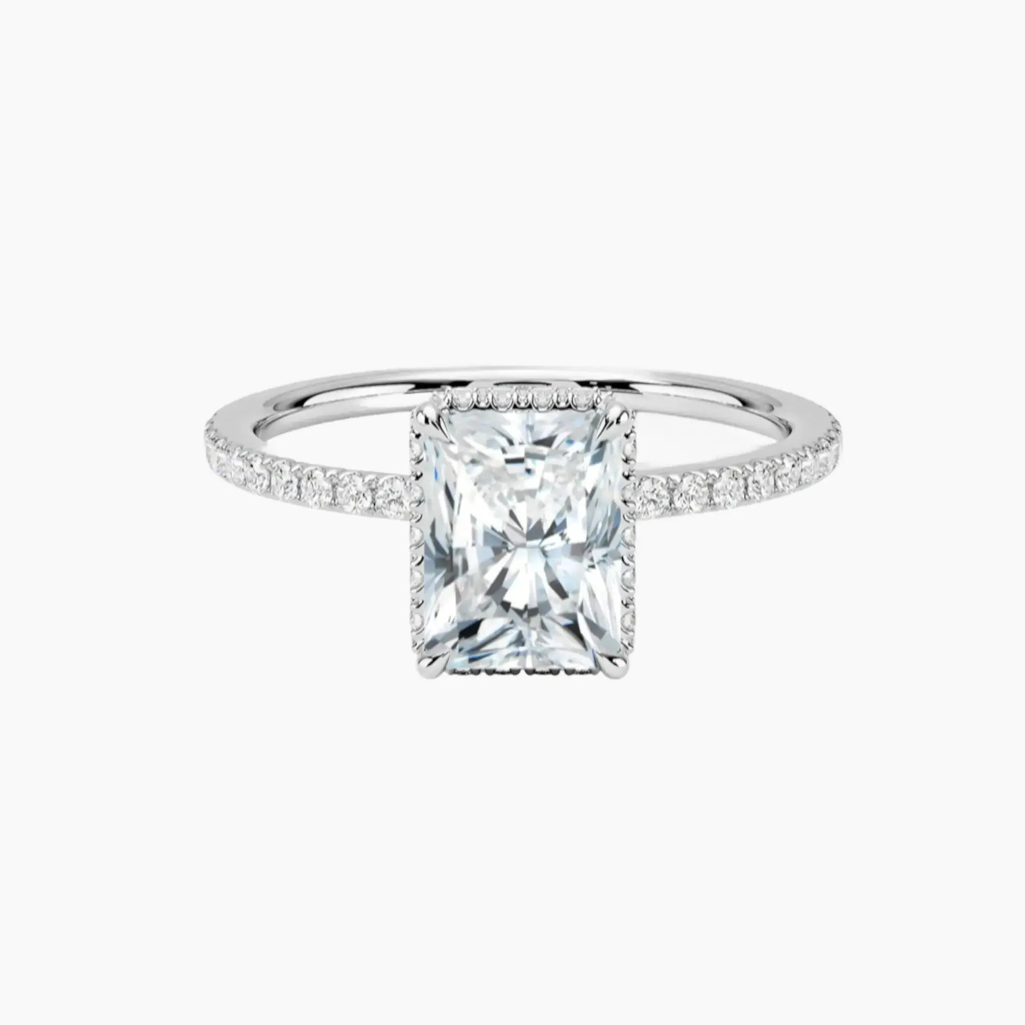 Mirabel Pave Radiant Hidden Halo 2 Carat Lab Grown Diamond Engagement Ring in 18K White Gold