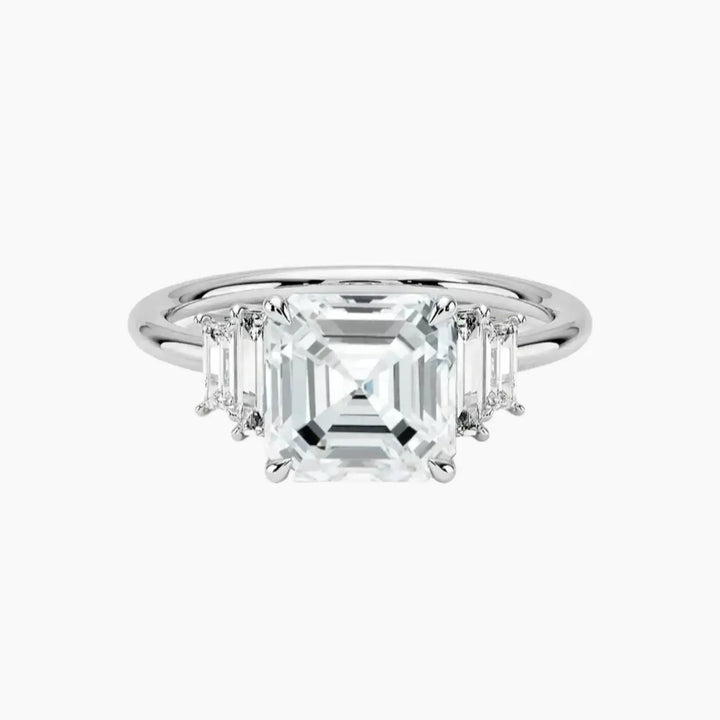 Nerine Five Stone Asscher Designer 2 Carat Lab Grown Diamond Engagement Ring in 18K White Gold