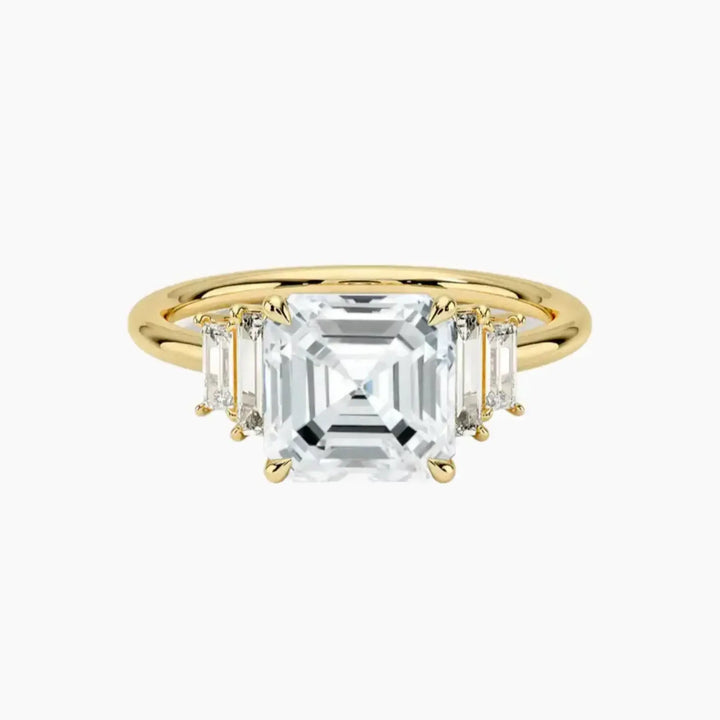 Nerine Five Stone Asscher Designer 2.5 Carat Lab Grown Diamond Engagement Ring in 18K Yellow Gold