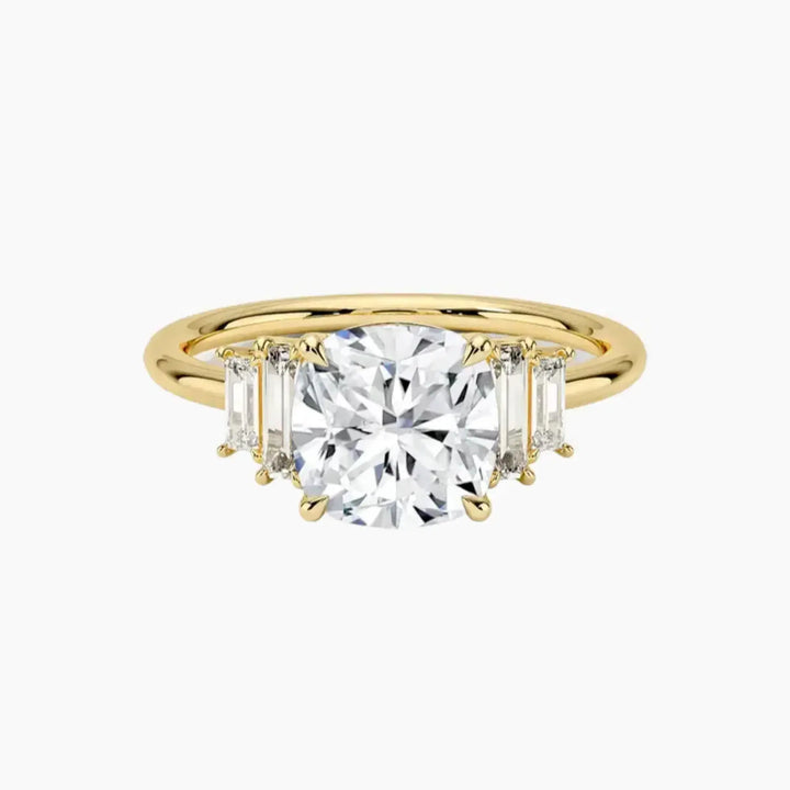 Nerine Five Stone Cushion Designer 3 Carat Lab Grown Diamond Engagement Ring in 18K Yellow Gold