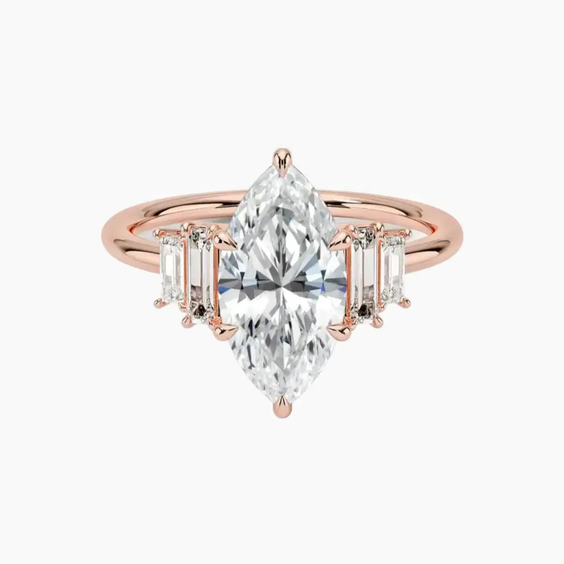 Nerine Five Stone Marquise Designer 1 Carat Lab Grown Diamond Engagement Ring in 14K White Gold