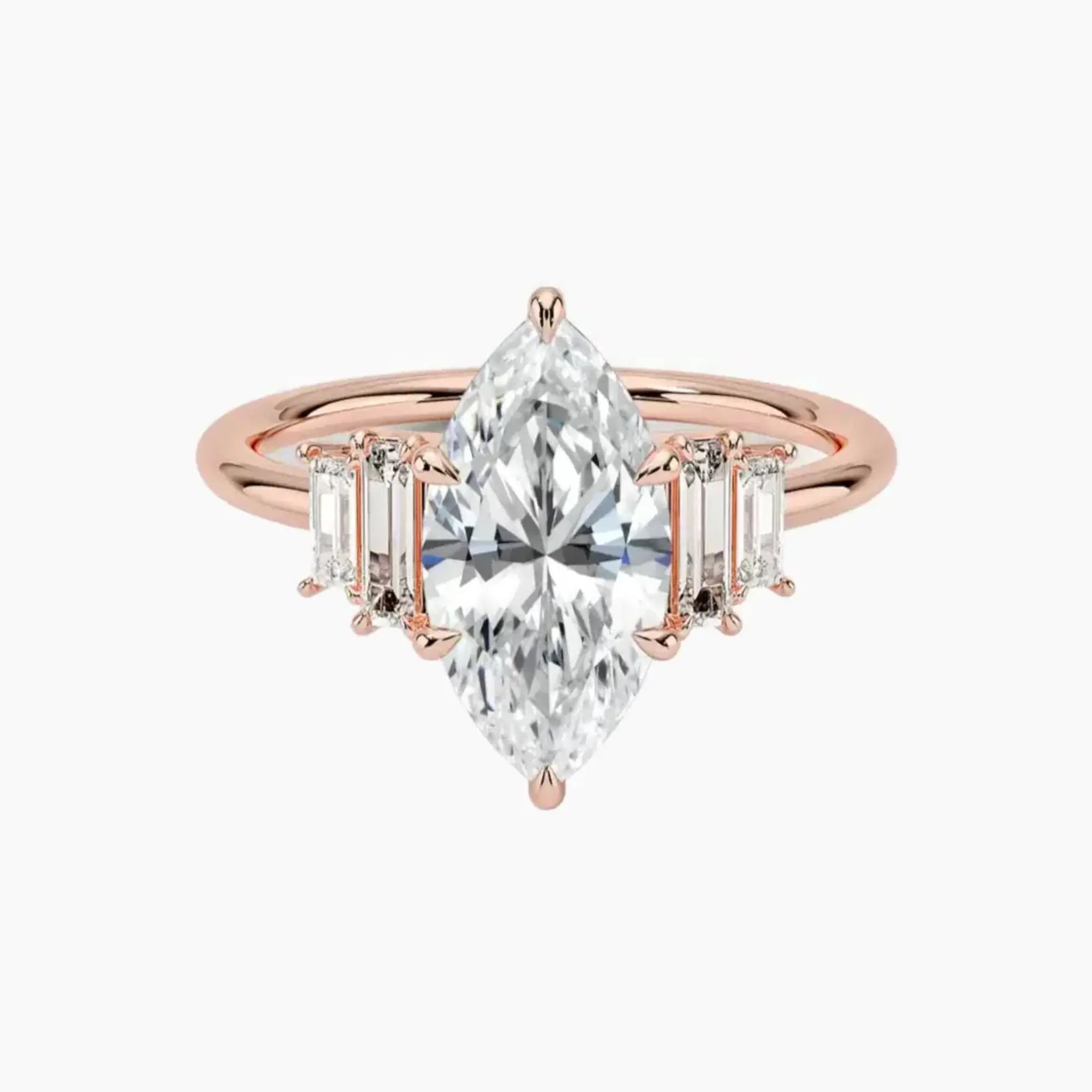 Nerine Five Stone Marquise Designer 1 Carat Lab Grown Diamond Engagement Ring in 14K Rose Gold