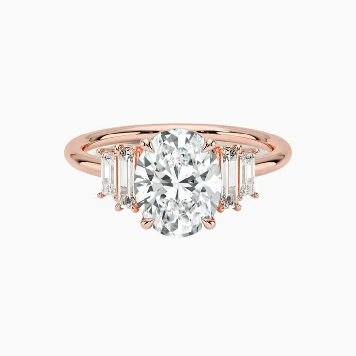 Nerine Five Stone Oval Designer 1.5 Carat Lab Grown Diamond Engagement Ring in 18K Rose Gold