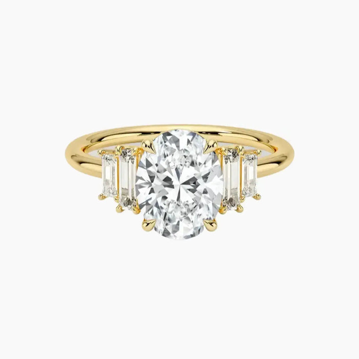 Nerine Five Stone Oval Designer 1 Carat Lab Grown Diamond Engagement Ring in 18K Yellow Gold
