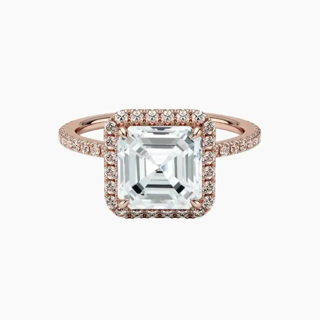Cassiopeia Pave Asscher Hidden Halo 3 Carat Lab Grown Diamond Engagement Ring in 14K Yellow Gold