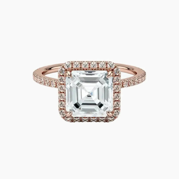 Cassiopeia Pave Asscher Hidden Halo Diamond Ring Setting in 14K Rose Gold