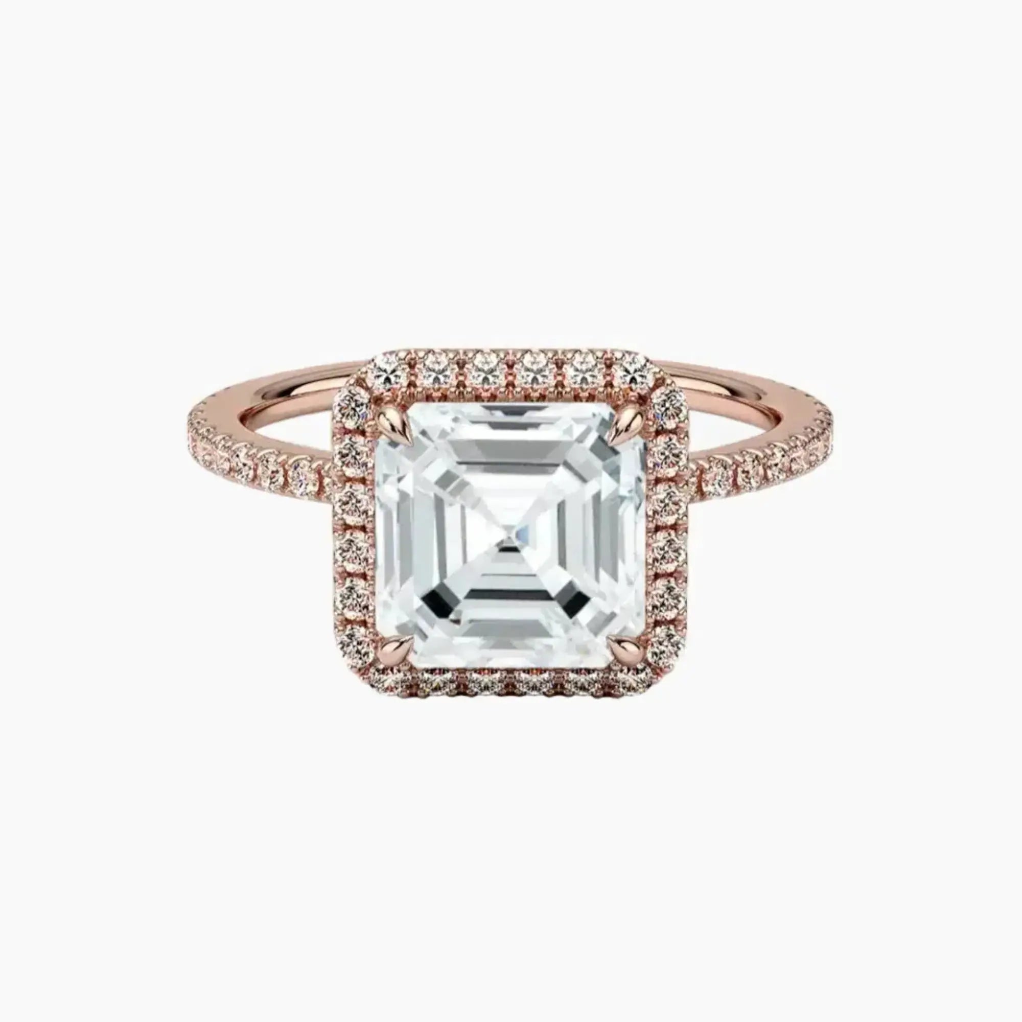 Cassiopeia Pave Asscher Hidden Halo 3 Carat Lab Grown Diamond Engagement Ring in 14K White Gold