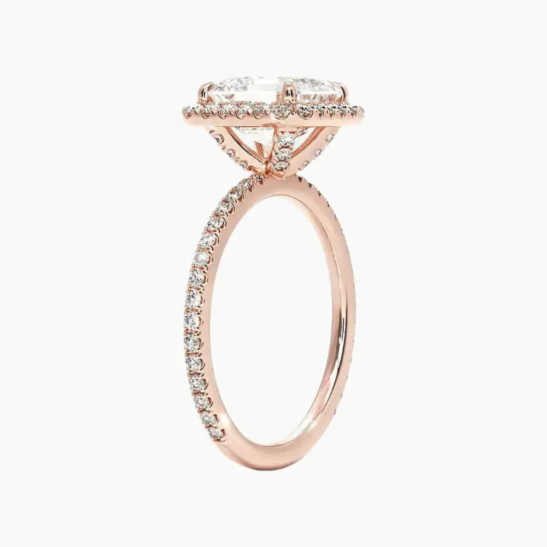Cassiopeia Pave Asscher Hidden Halo 2 Carat Lab Grown Diamond Engagement Ring in 14K Rose Gold