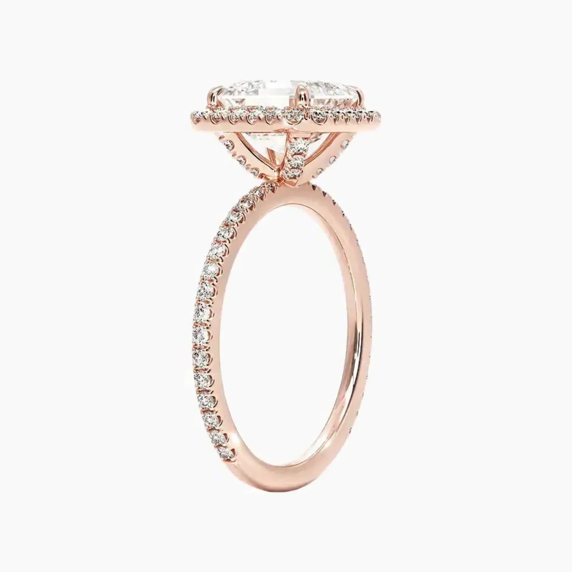 Cassiopeia Pave Asscher Hidden Halo 2.5 Carat Lab Grown Diamond Engagement Ring in 14K Rose Gold