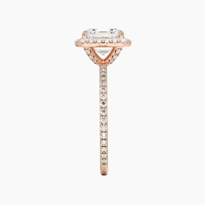 Cassiopeia Pave Asscher Hidden Halo 3 Carat Lab Grown Diamond Engagement Ring in 14K White Gold