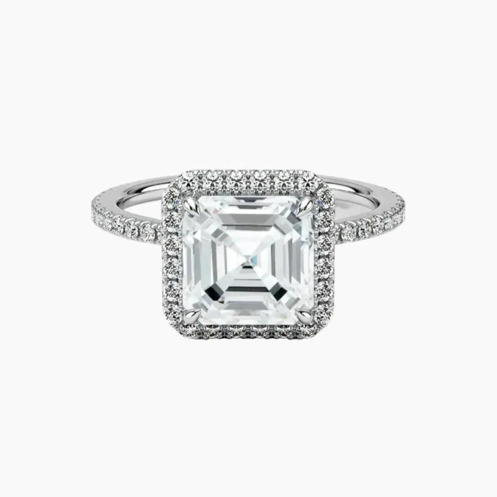 Cassiopeia Pave Asscher Hidden Halo 1.5 Carat Lab Grown Diamond Engagement Ring in 18K White Gold