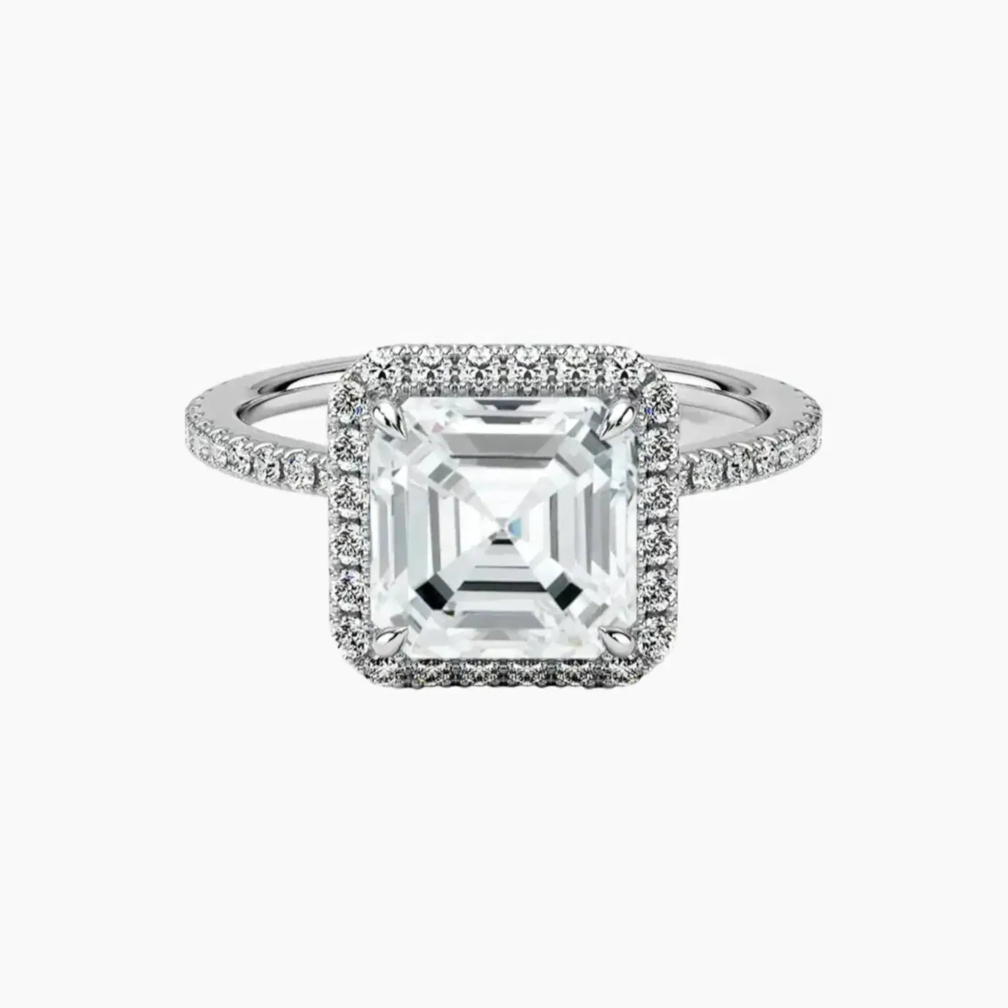 Cassiopeia Pave Asscher Hidden Halo 2.5 Carat Lab Grown Diamond Engagement Ring in 14K Yellow Gold