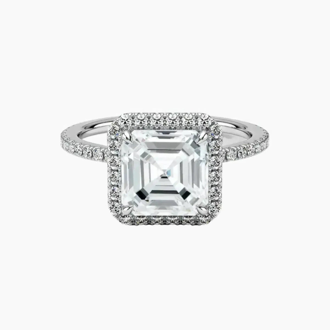 Cassiopeia Pave Asscher Hidden Halo 2.5 Carat Lab Grown Diamond Engagement Ring in 14K Yellow Gold