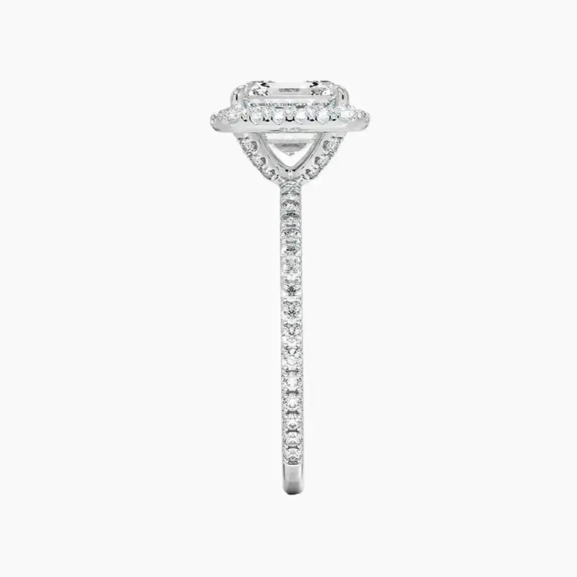 Cassiopeia Pave Asscher Hidden Halo 1.5 Carat Lab Grown Diamond Engagement Ring in 18K White Gold