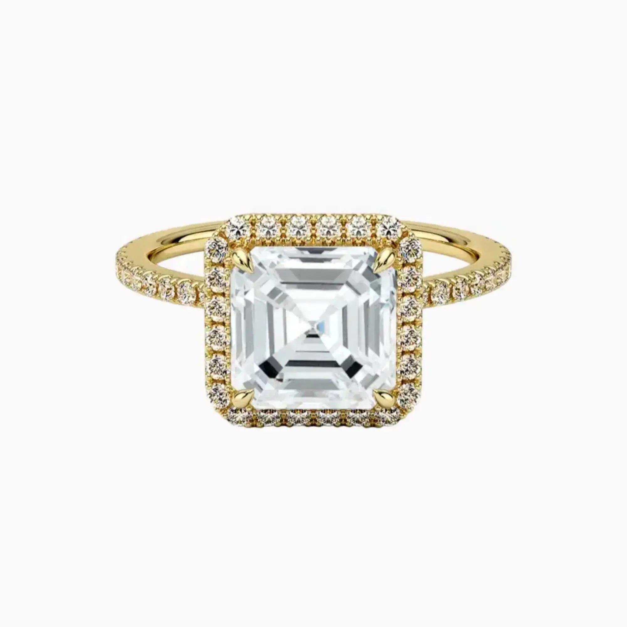 Cassiopeia Pave Asscher Hidden Halo 1 Carat Lab Grown Diamond Engagement Ring in 14K Yellow Gold
