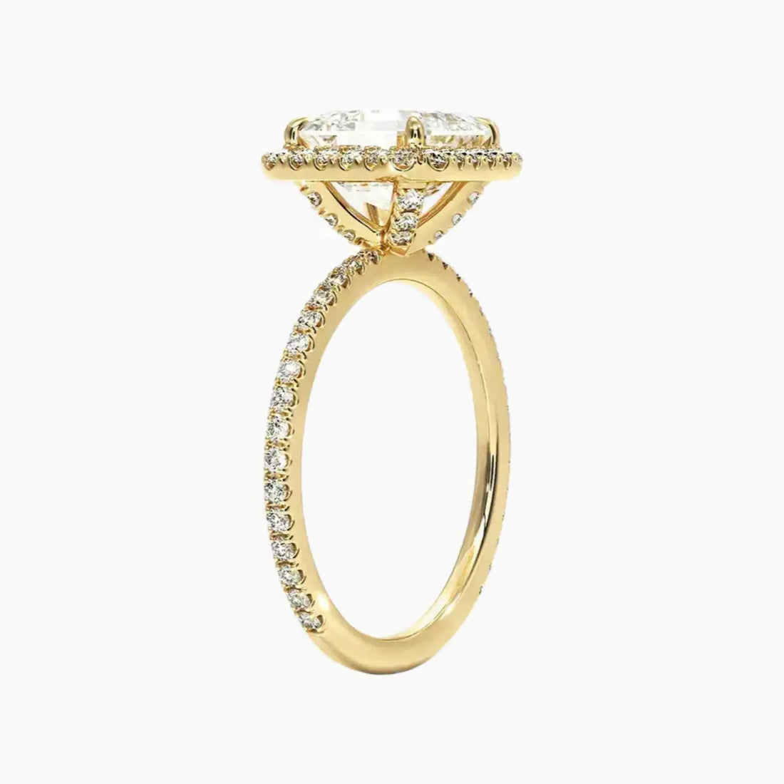 Cassiopeia Pave Asscher Hidden Halo 3 Carat Lab Grown Diamond Engagement Ring in 18K Rose Gold