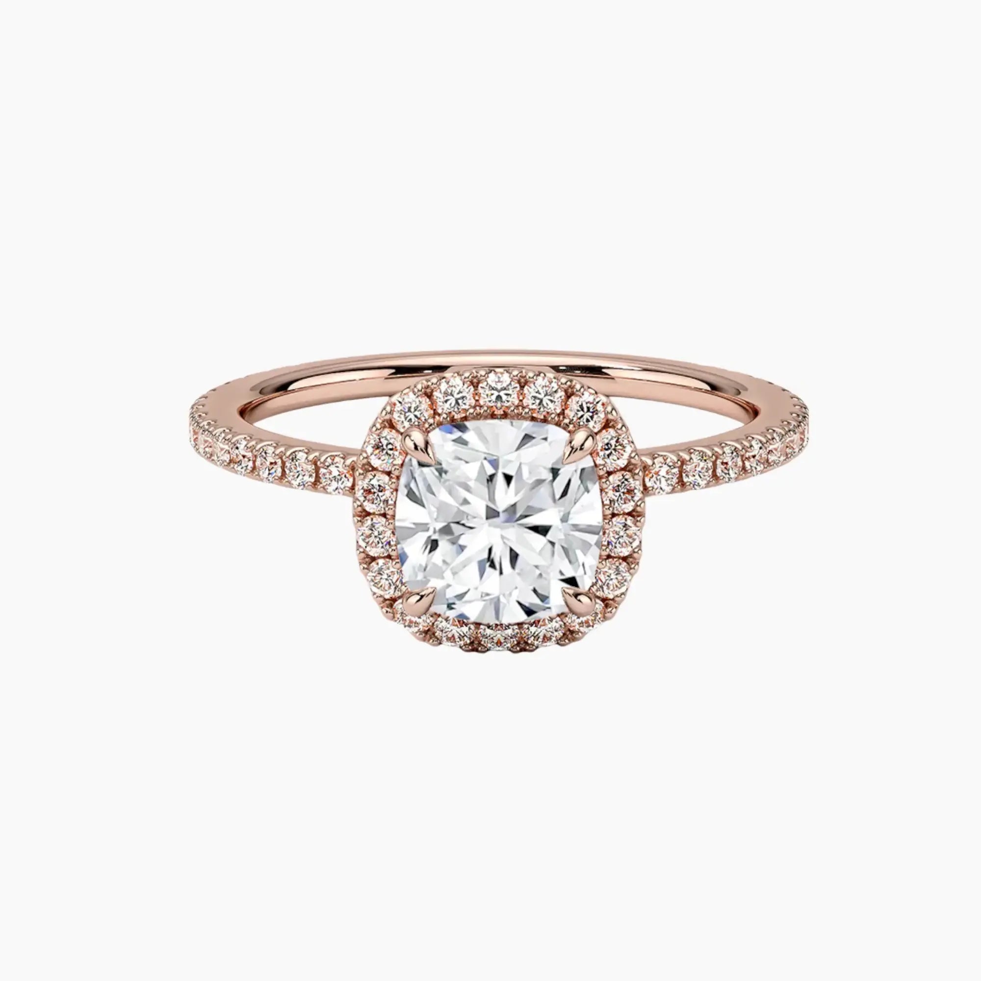 Cassiopeia Pave Cushion Hidden Halo 1 Carat Lab Grown Diamond Engagement Ring in 14K Yellow Gold