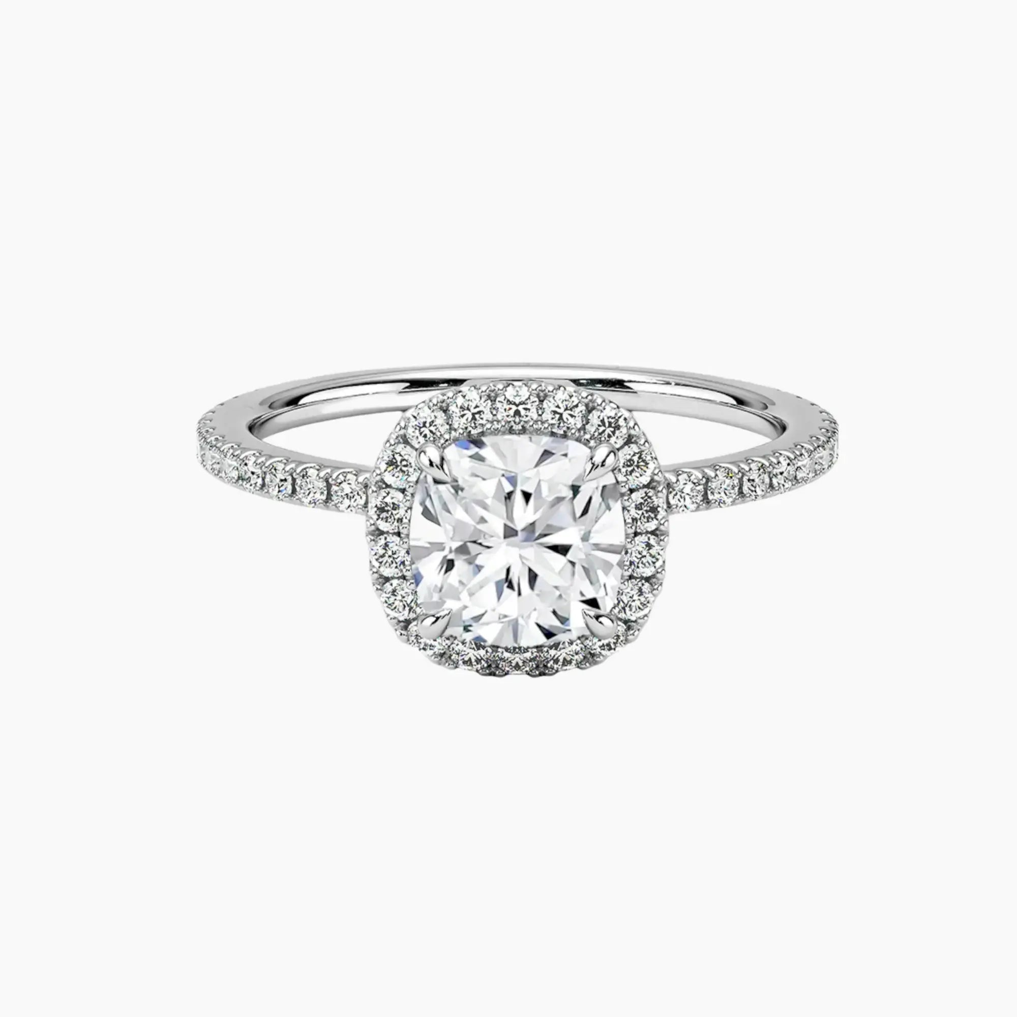 Cassiopeia Pave Cushion Hidden Halo 1.5 Carat Lab Grown Diamond Engagement Ring in 14K White Gold