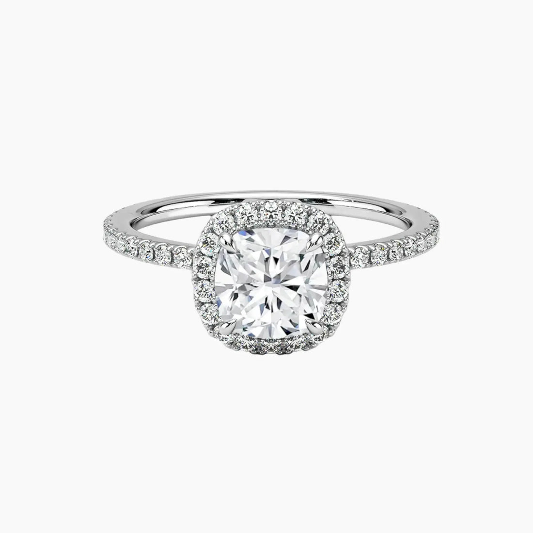 Cassiopeia Pave Cushion Hidden Halo 1 Carat Lab Grown Diamond Engagement Ring in 18K Yellow Gold