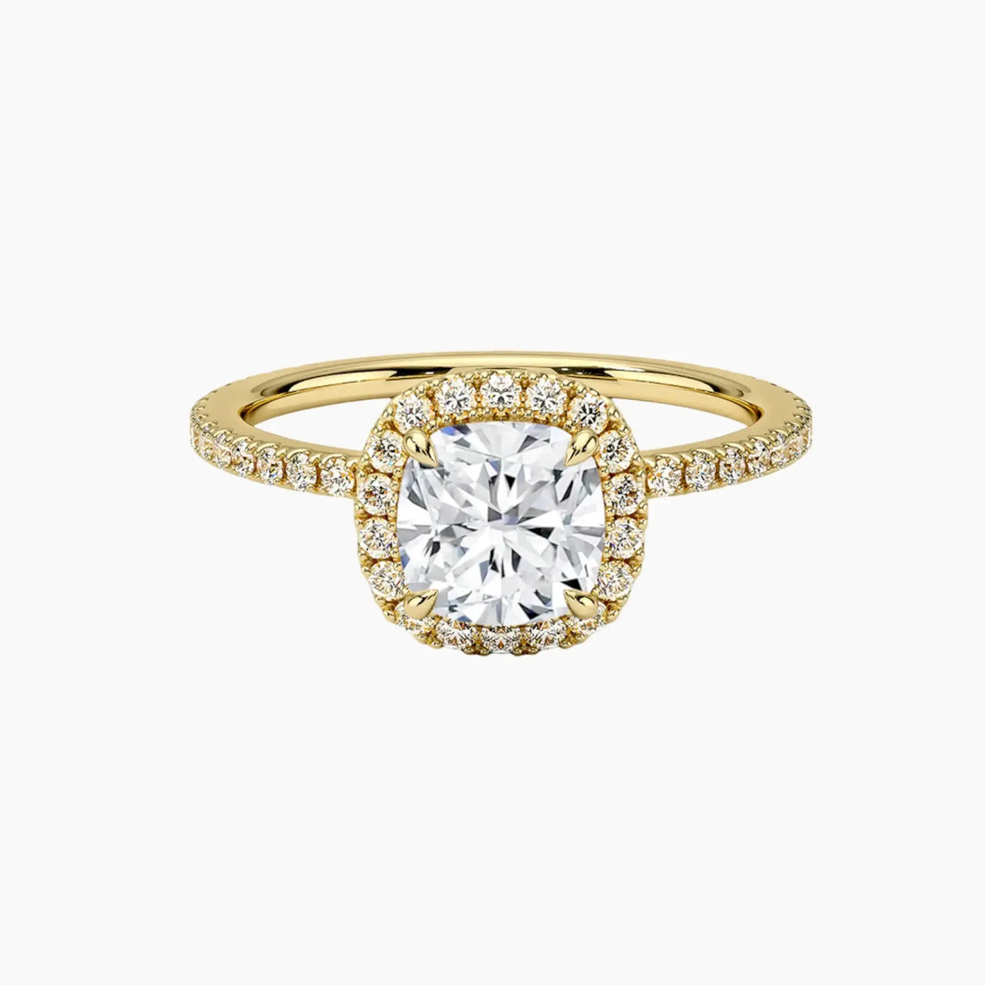Cassiopeia Pave Cushion Hidden Halo 2.5 Carat Lab Grown Diamond Engagement Ring in 18K Rose Gold