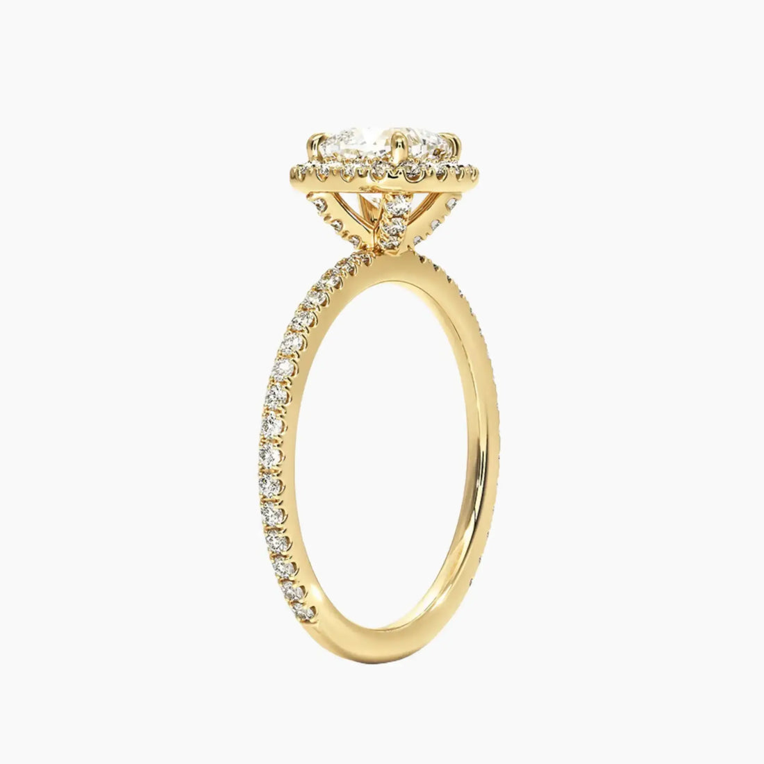 Cassiopeia Pave Cushion Hidden Halo Diamond Ring Setting in 14K Yellow Gold