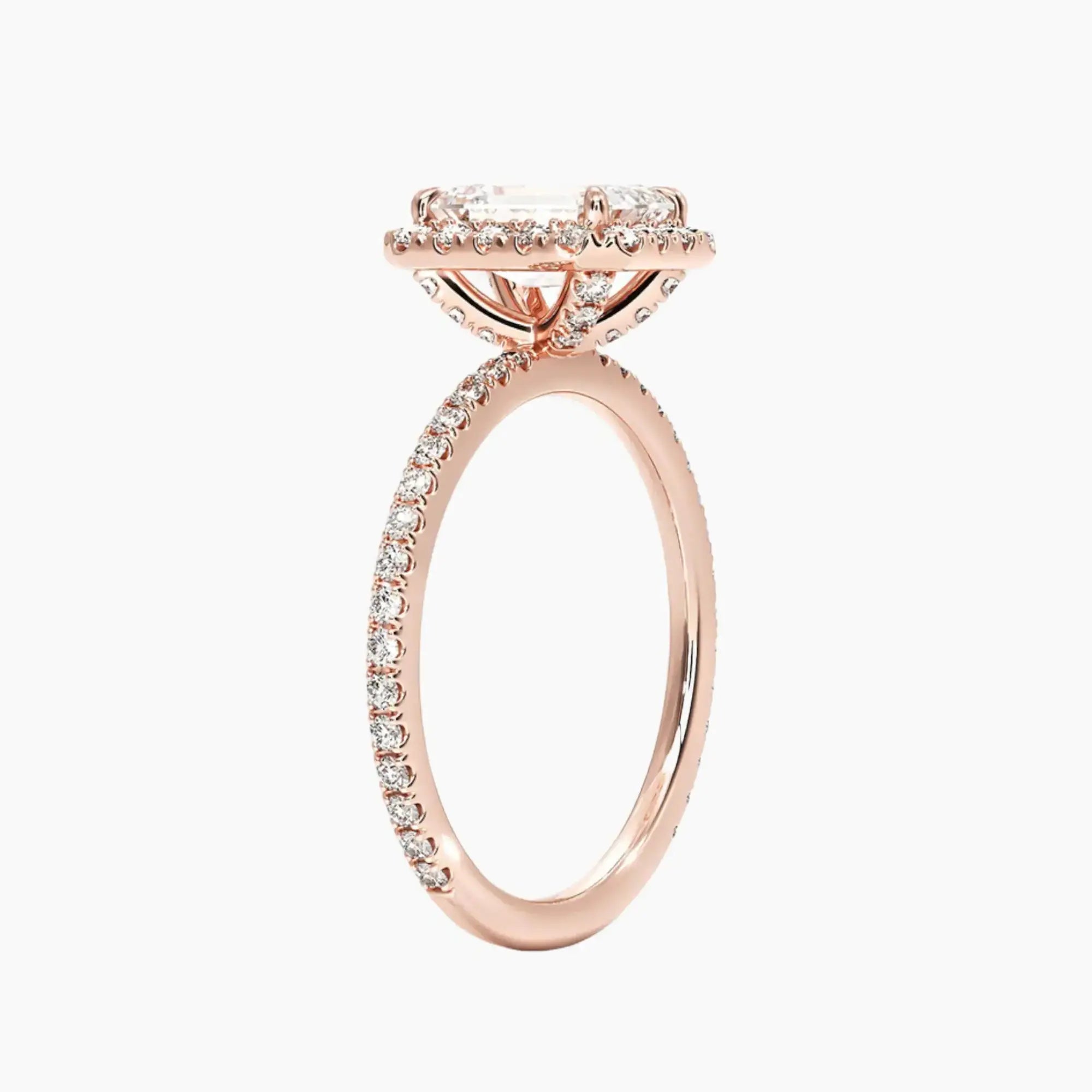 Cassiopeia Pave Emerald Hidden Halo 2 Carat Lab Grown Diamond Engagement Ring in 18K Yellow Gold