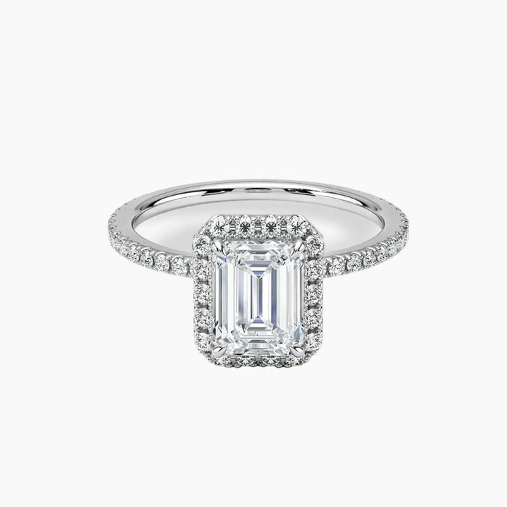 Cassiopeia Pave Emerald Hidden Halo 1 Carat Lab Grown Diamond Engagement Ring in 14K White Gold