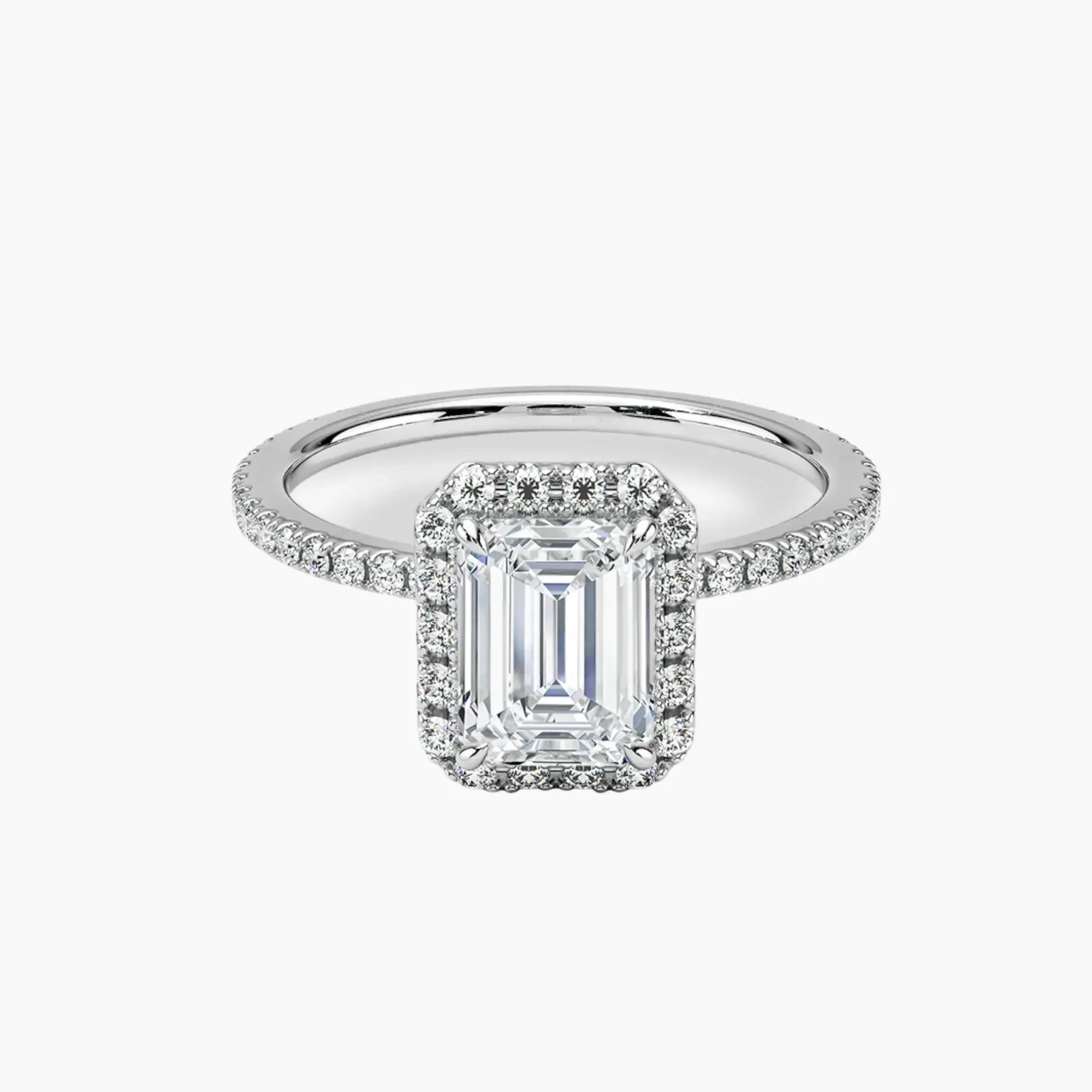 Cassiopeia Pave Emerald Hidden Halo 2.5 Carat Lab Grown Diamond Engagement Ring in 18K Yellow Gold