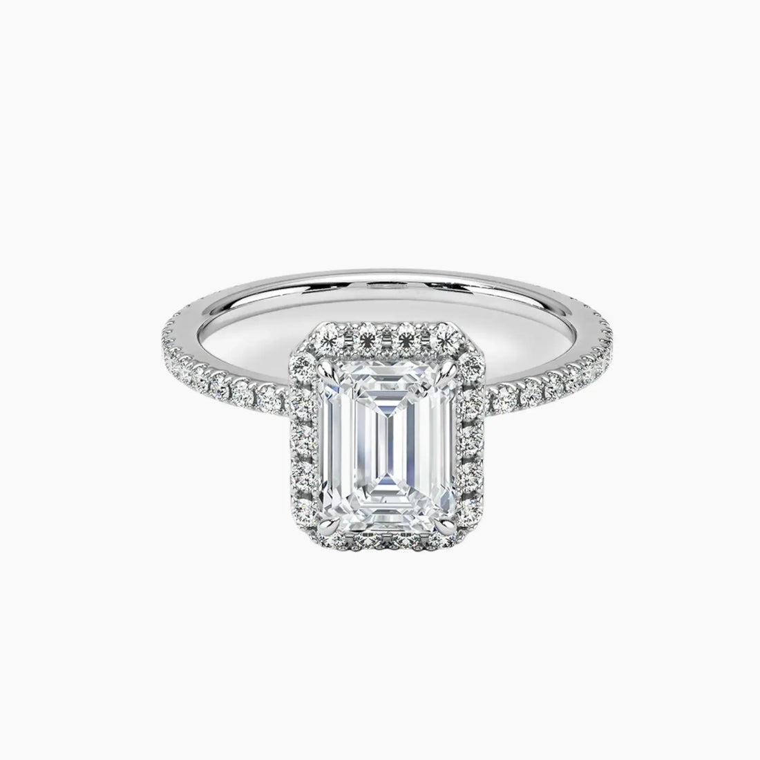 Cassiopeia Pave Emerald Hidden Halo 3 Carat Lab Grown Diamond Engagement Ring in 14K Yellow Gold