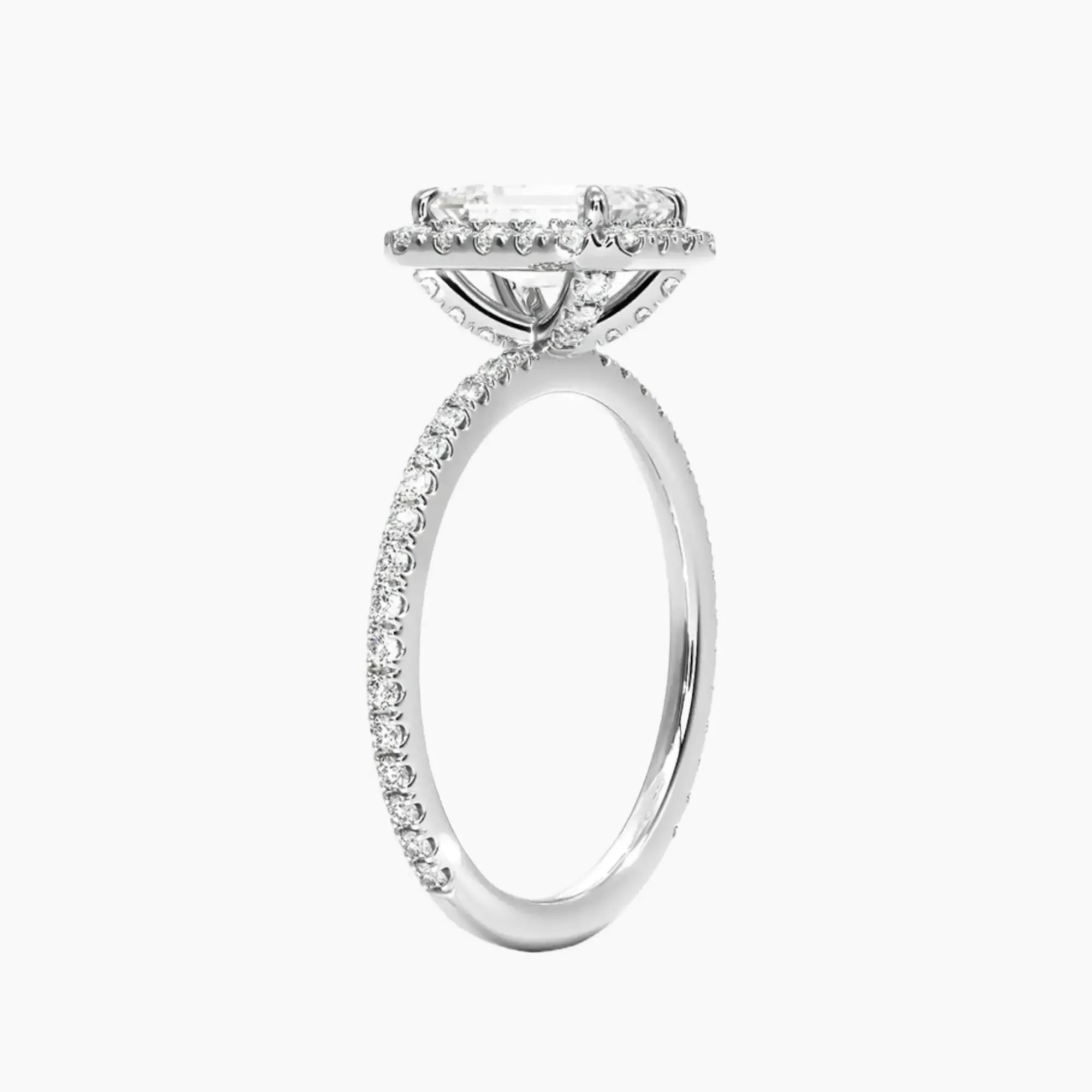 Cassiopeia Pave Emerald Hidden Halo 3 Carat Lab Grown Diamond Engagement Ring in 14K Rose Gold