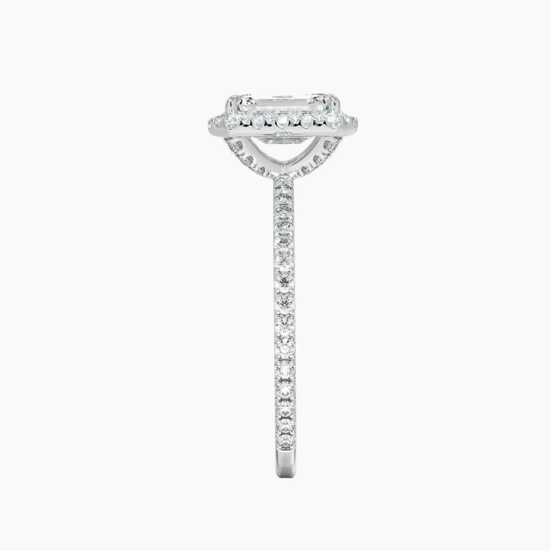 Cassiopeia Pave Emerald Hidden Halo 1.5 Carat Lab Grown Diamond Engagement Ring in 14K Rose Gold