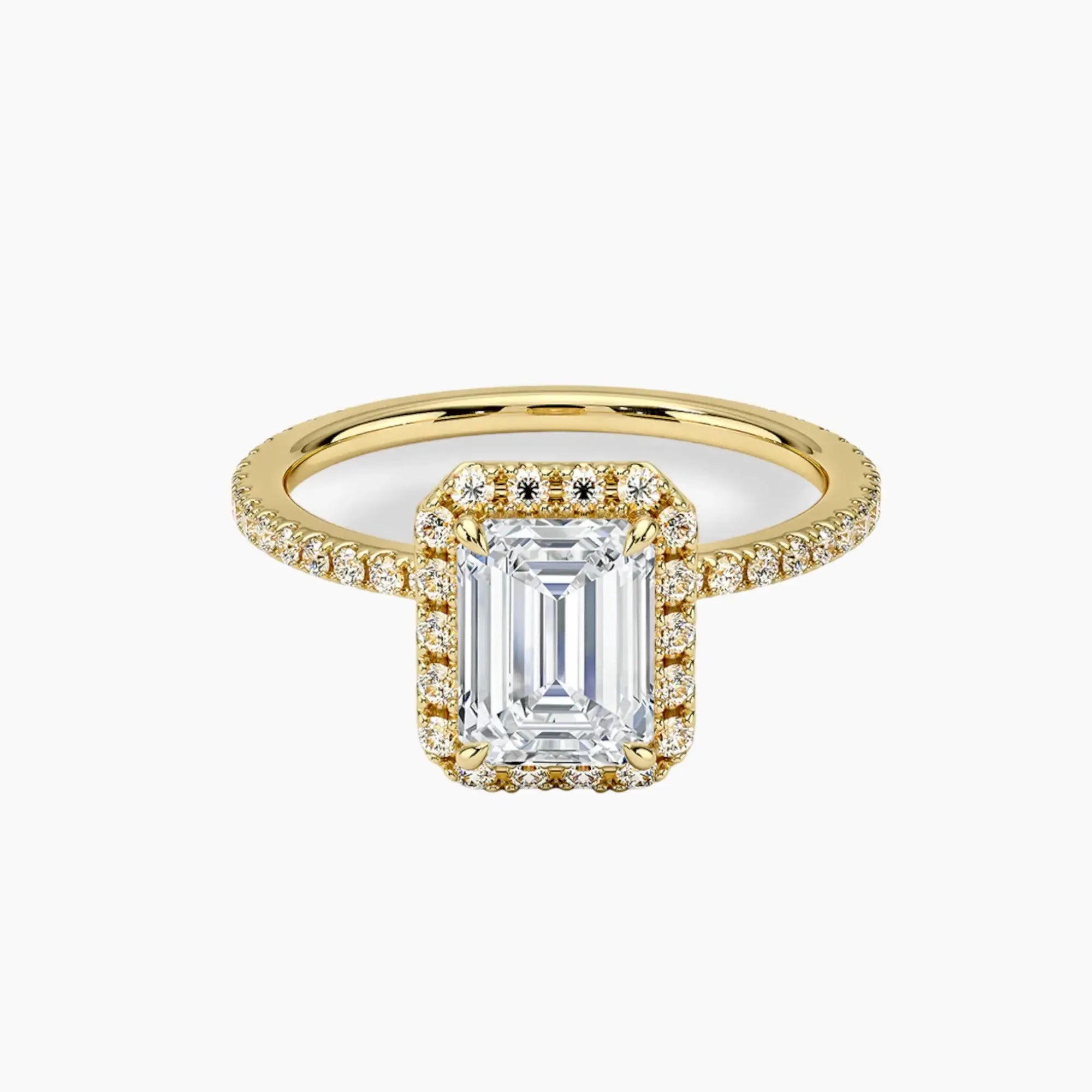 Cassiopeia Pave Emerald Hidden Halo 2.5 Carat Lab Grown Diamond Engagement Ring in 14K Yellow Gold