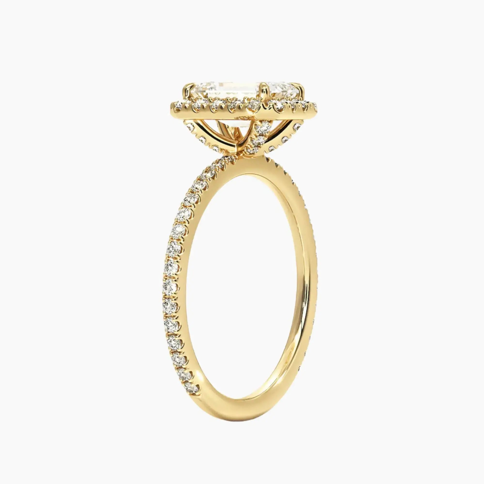 Cassiopeia Pave Emerald Hidden Halo Diamond Ring Setting in 18K Rose Gold