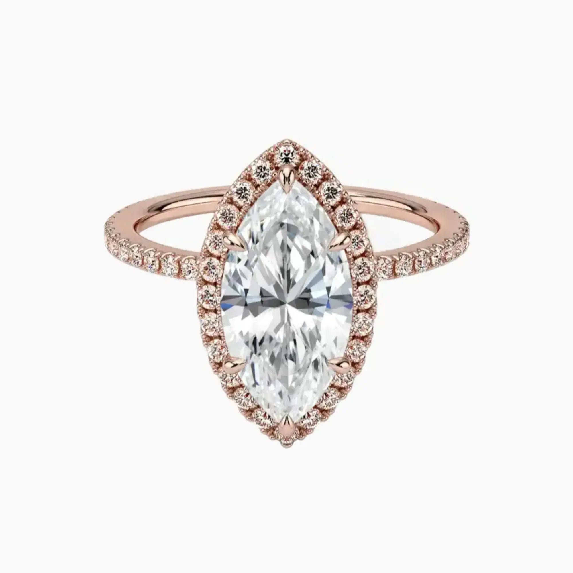 Cassiopeia Pave Marquise Hidden Halo 1.5 Carat Lab Grown Diamond Engagement Ring in 18K Rose Gold