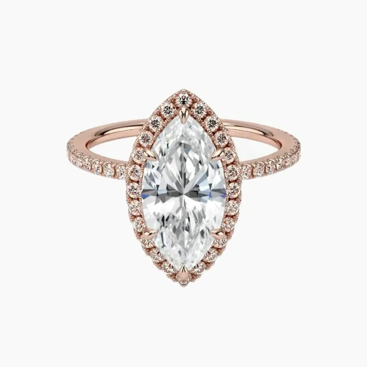Cassiopeia Pave Marquise Hidden Halo 3 Carat Lab Grown Diamond Engagement Ring in 18K Rose Gold
