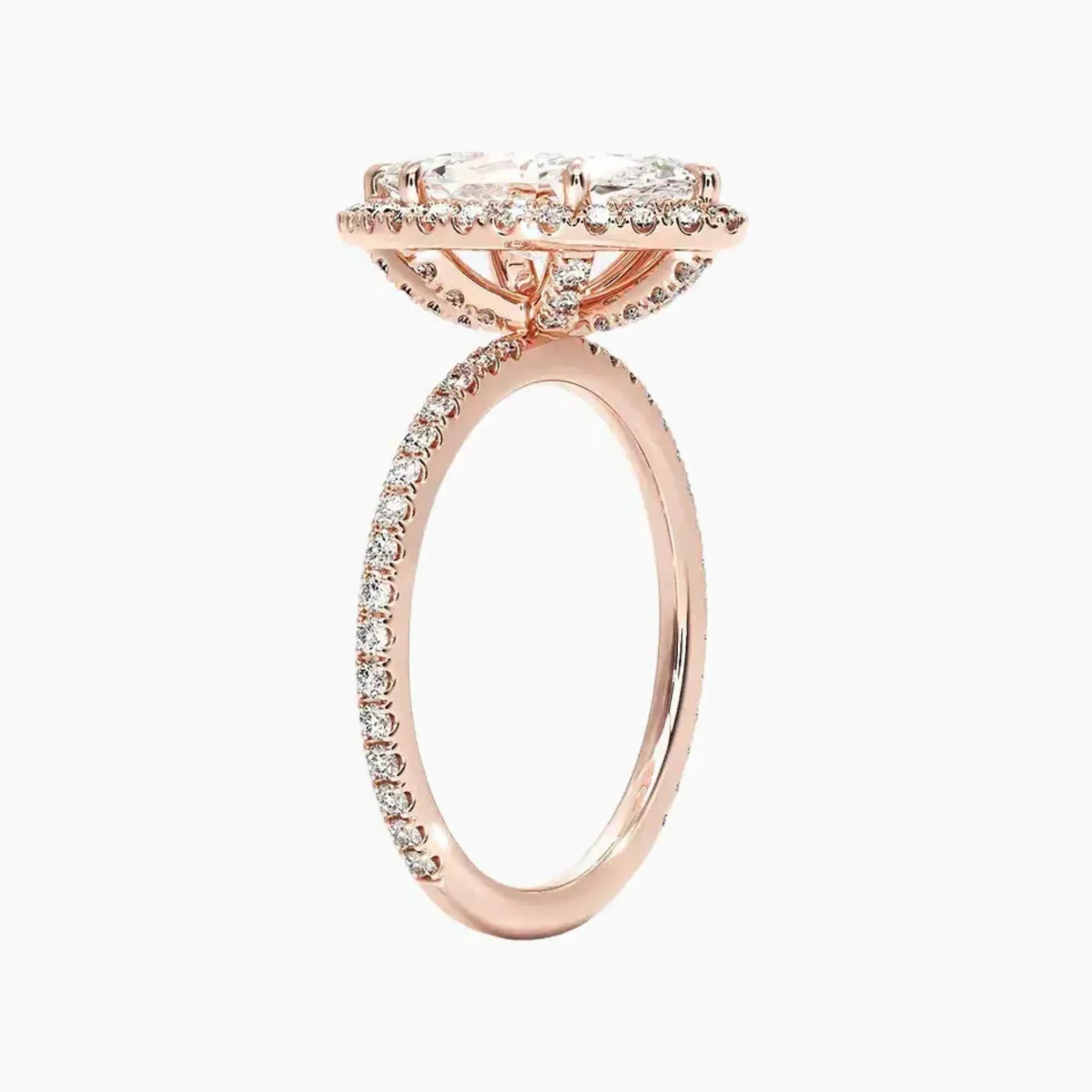 Cassiopeia Pave Marquise Hidden Halo 1.5 Carat Lab Grown Diamond Engagement Ring in 18K Rose Gold