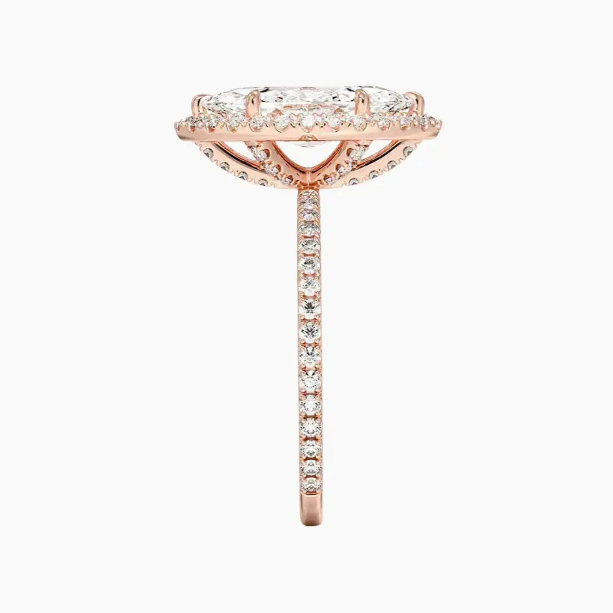 Cassiopeia Pave Marquise Hidden Halo 2.5 Carat Lab Grown Diamond Engagement Ring in 14K Rose Gold