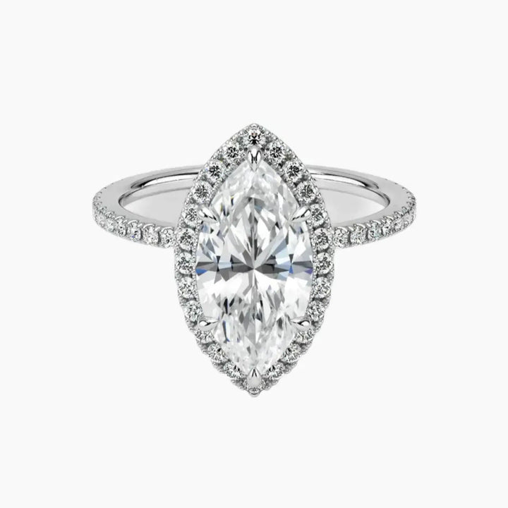 Cassiopeia Pave Marquise Hidden Halo 3 Carat Lab Grown Diamond Engagement Ring in 14K White Gold