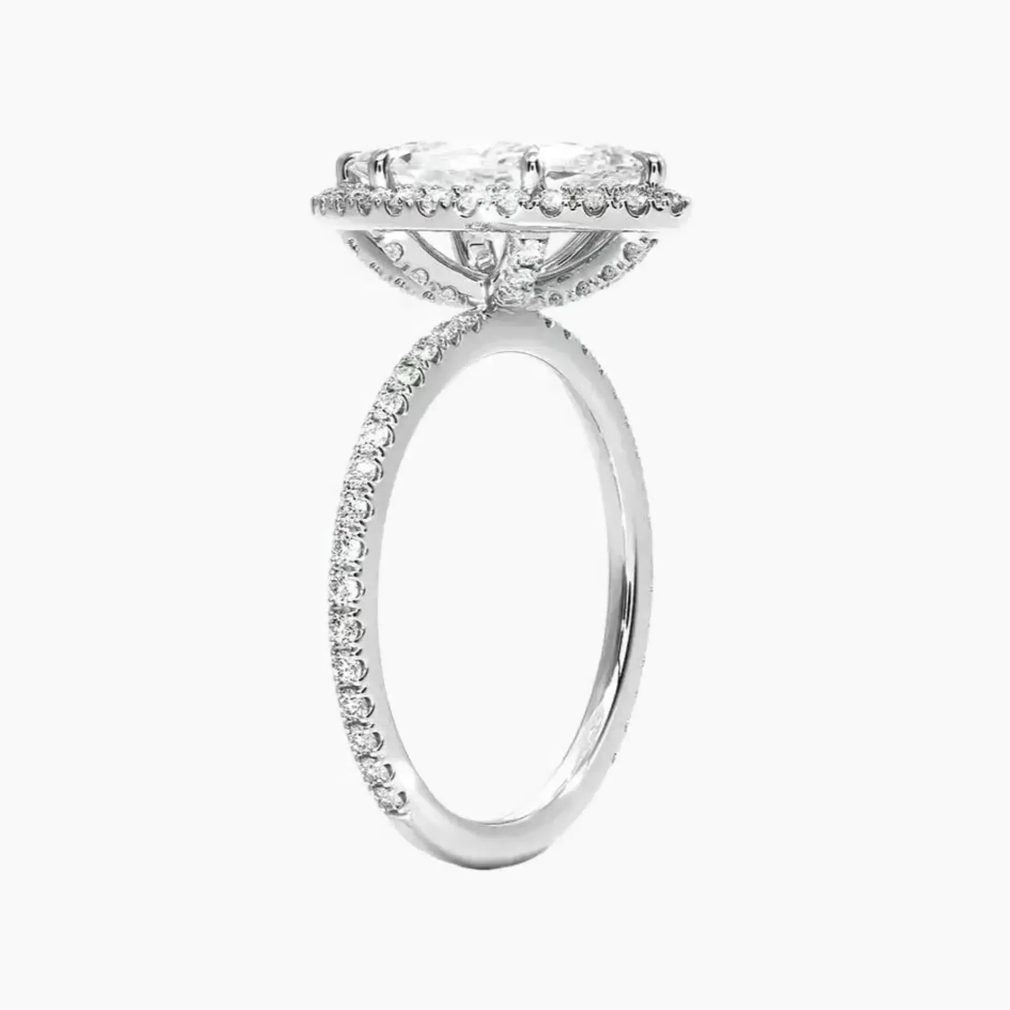 Cassiopeia Pave Marquise Hidden Halo 3 Carat Lab Grown Diamond Engagement Ring in 14K White Gold