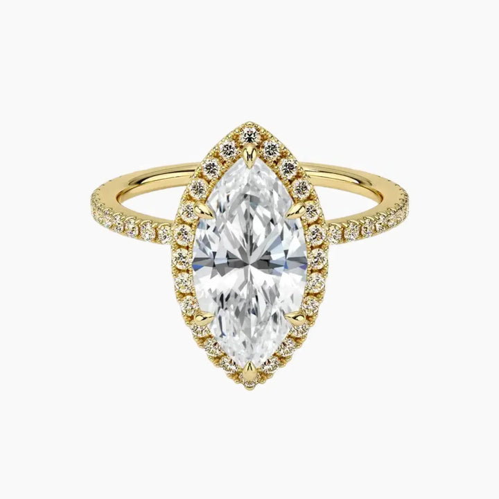 Cassiopeia Pave Marquise Hidden Halo 2.5 Carat Lab Grown Diamond Engagement Ring in 18K Yellow Gold