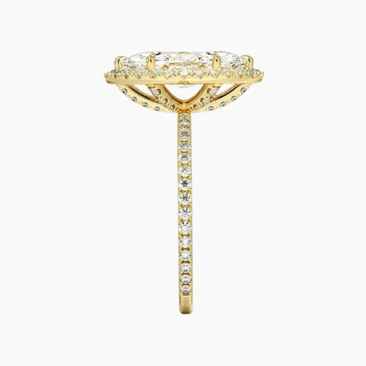 Cassiopeia Pave Marquise Hidden Halo 3 Carat Lab Grown Diamond Engagement Ring in 18K Rose Gold