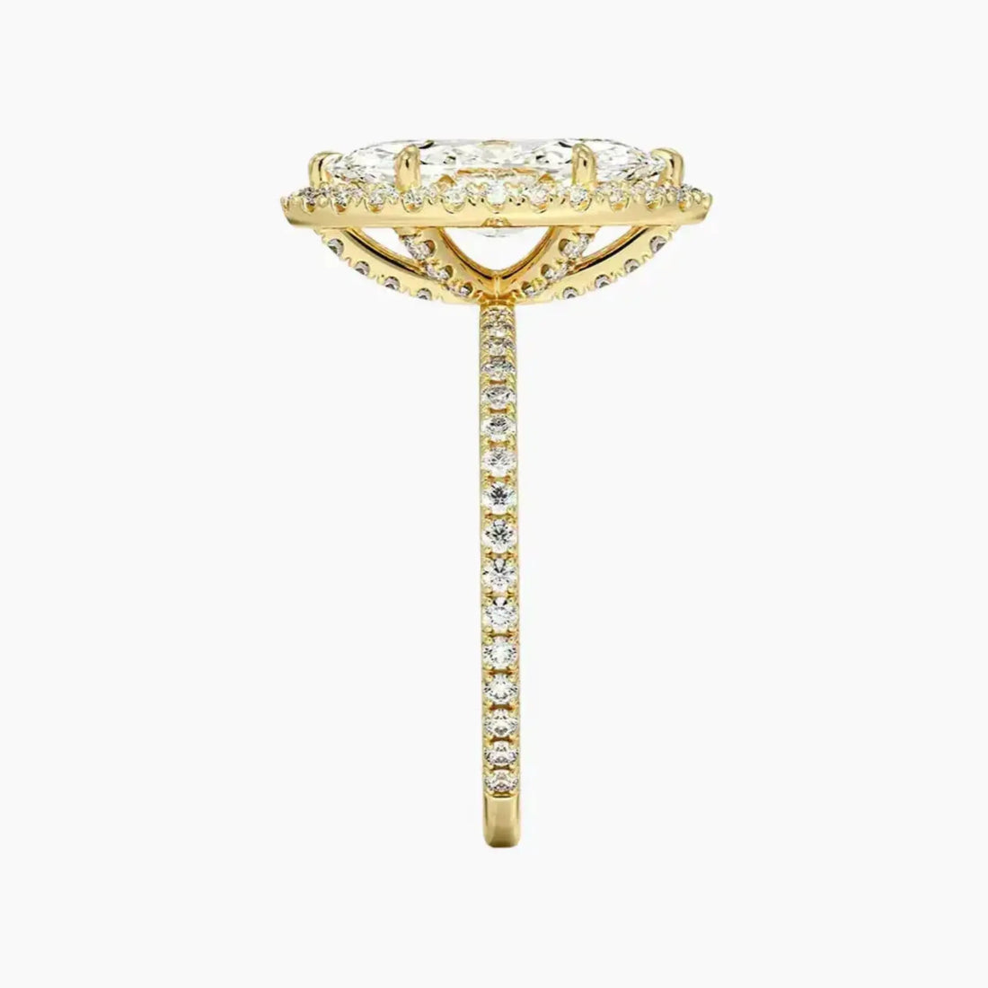 Cassiopeia Pave Marquise Hidden Halo 1.5 Carat Lab Grown Diamond Engagement Ring in 18K Yellow Gold