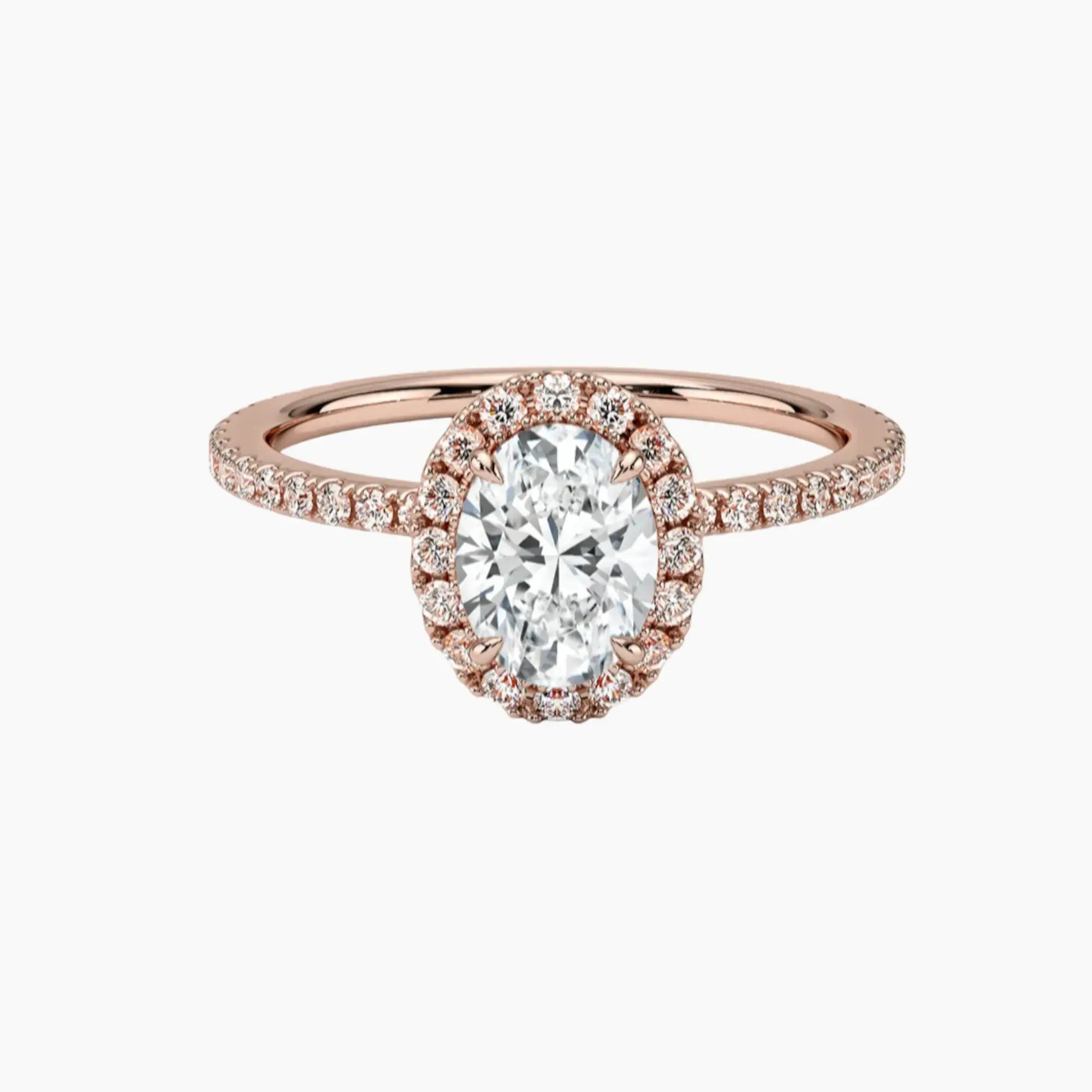 Cassiopeia Pave Oval Hidden Halo 1 Carat Lab Grown Diamond Engagement Ring in 18K Rose Gold