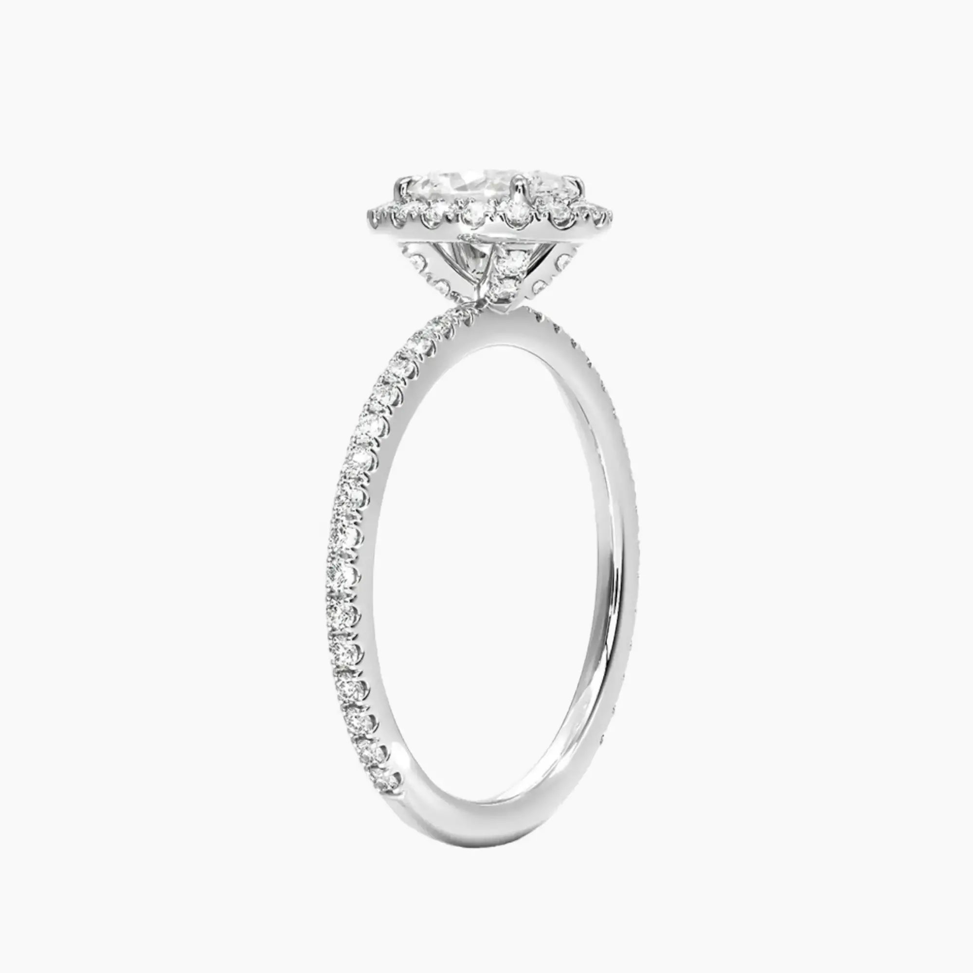 Cassiopeia Pave Oval Hidden Halo 2 Carat Lab Grown Diamond Engagement Ring in 18K White Gold