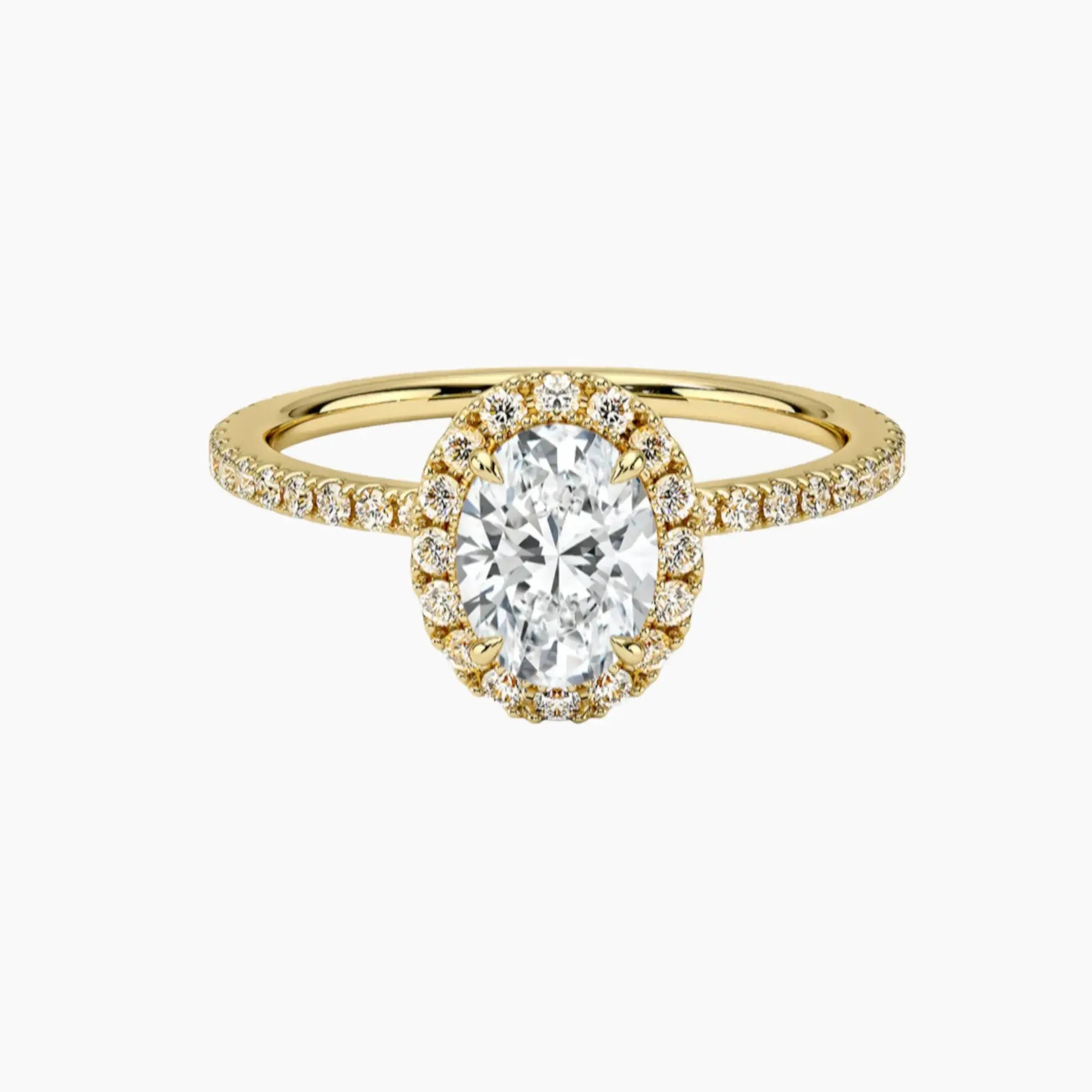 Cassiopeia Pave Oval Hidden Halo 1 Carat Lab Grown Diamond Engagement Ring in 18K Yellow Gold