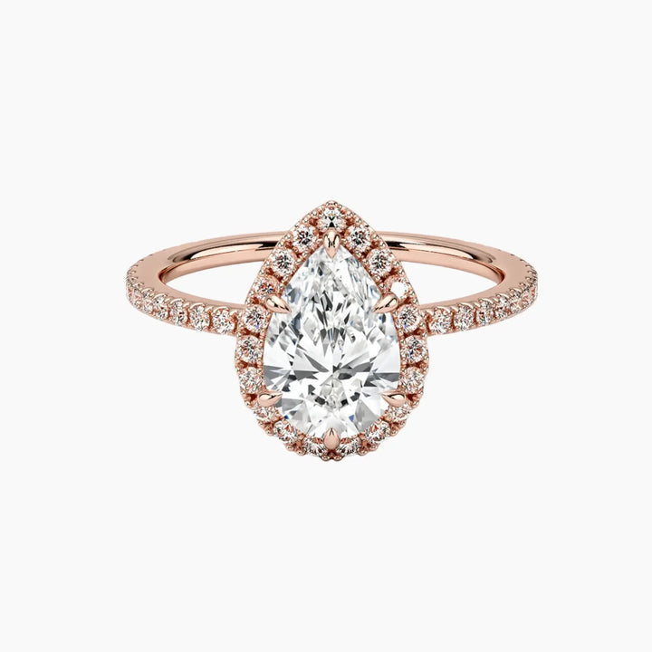 Cassiopeia Pave Pear Hidden Halo 3 Carat Lab Grown Diamond Engagement Ring in 14K Rose Gold
