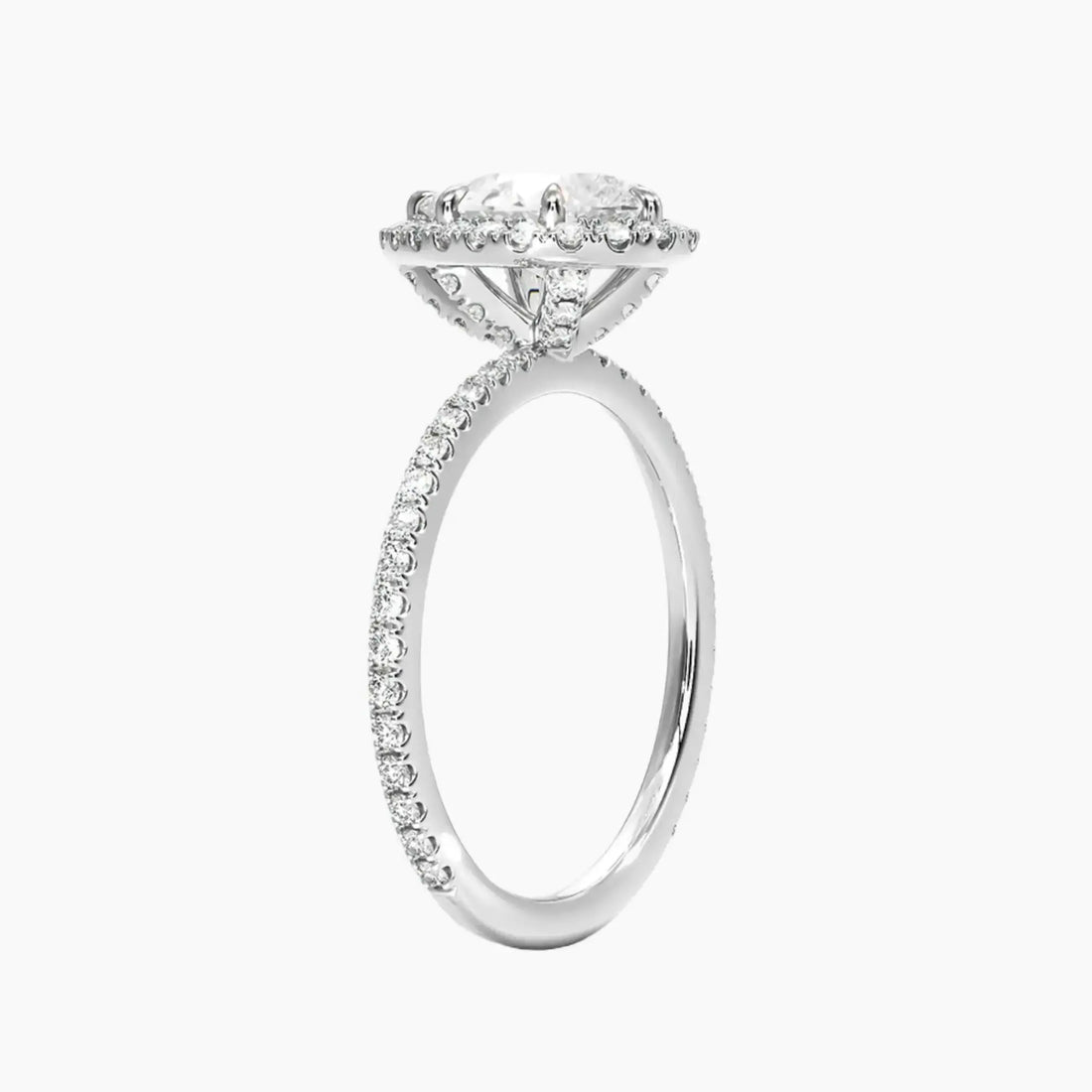 Cassiopeia Pave Pear Hidden Halo Diamond Ring Setting in 14K Rose Gold